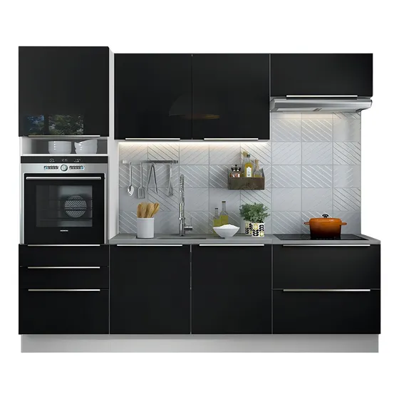 Cocina Integral Completa Modular Madesa Lux 260cm Color Blanco/Negro 01