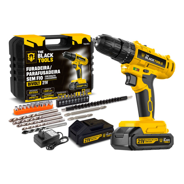 Parafusadeira E Furadeira De Impacto 3/8 The Black Tools Tb21-pz Com 2 Baterias 127/220v E... Parafusadeira E Furadeira De Impacto 3/8 The Black Tools Tb21-pz Com 2 Baterias 127/220v E...