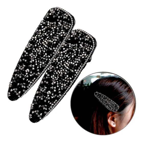 Kit 2 Presilhas Tic Strass Moda Brilho Preto Pelinho Estilo