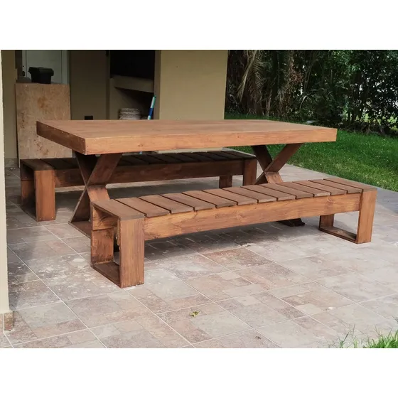Juego Mesa Quincho + Bancos De 2,00mts
