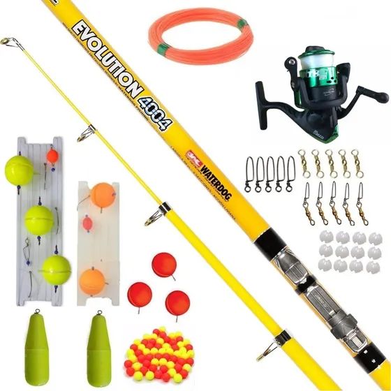 Combo Pesca Waterdog Pejerrey Reel + Linea Yoyo + Caña 4 Mt Telescopica Accion Punta Mosqueton Hilo Tanza 