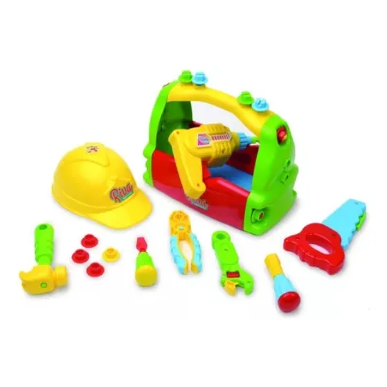 Set De Herramientas De Juguete En Cajon Desarmable Con Casco Taladro Tornillos Y Tuercas Primera Infancia Desarrollo Motriz Rivaplast