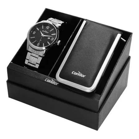 Kit Relógio Masculino Dia A Dia Co2115mwv/k4p Prata Condor Prata Preto