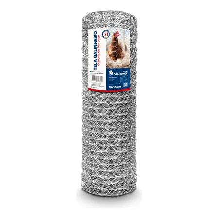 Tela Hexagonal Galinheiro F23 50x1,5m Horta Telas São Jorge Cinza