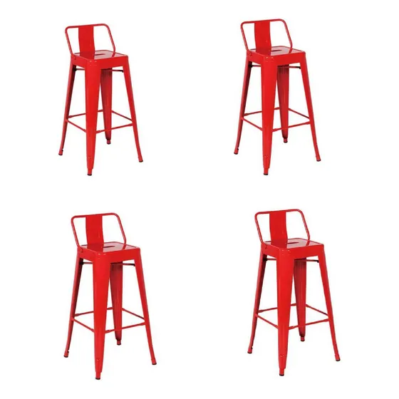 Taburete Tolix Pack 4 Unidades En Metal Con Respaldo Color Rojo