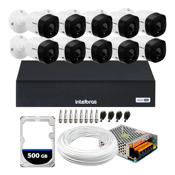 Kit Cftv 10 Cameras Full Hd 2mp Dvr Intelbras 16ch 1 Tb App