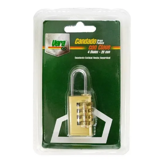 Candado De Clave En Bronze 4 Diales 20 Mm Marca Vera Seguro