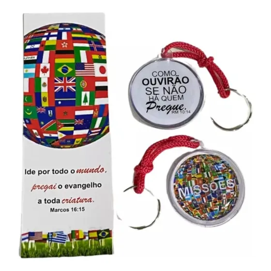 Kit Com 50 Marca Paginas E 50 Chaveiros Missões- Evangelismo