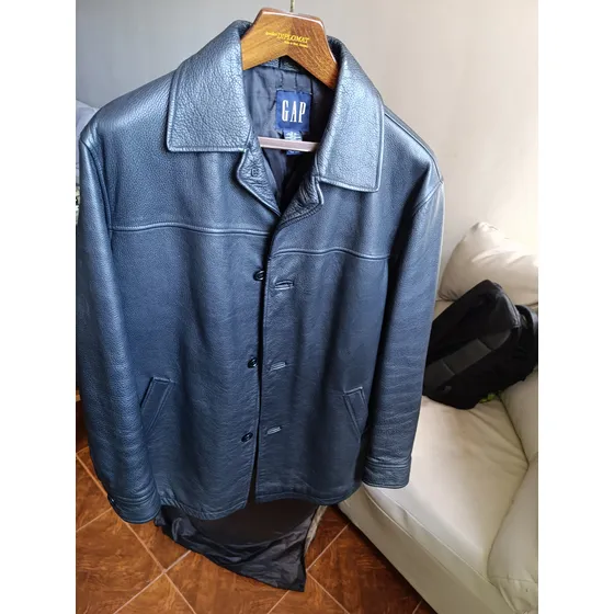Chaqueta Larga Cuero Genuino Caballero Marca Gap