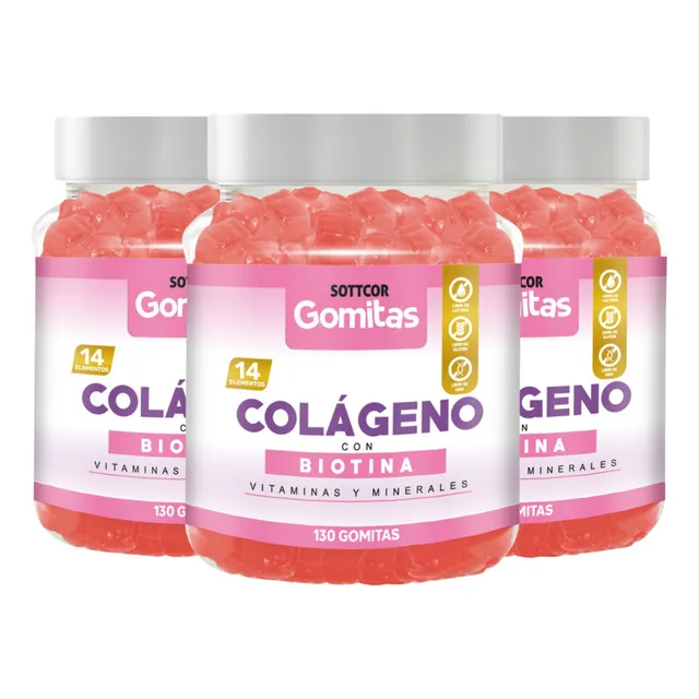 Pack 3 Colageno Para Adultos Gomitas Sottcor 130 Gomitas