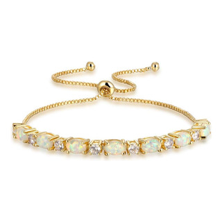 Pulsera Chapada En Oro Amarillo Cinily, Pulsera De Ópalo Bla Pulsera Chapada En Oro Amarillo Cinily, Pulsera De Ópalo Bla