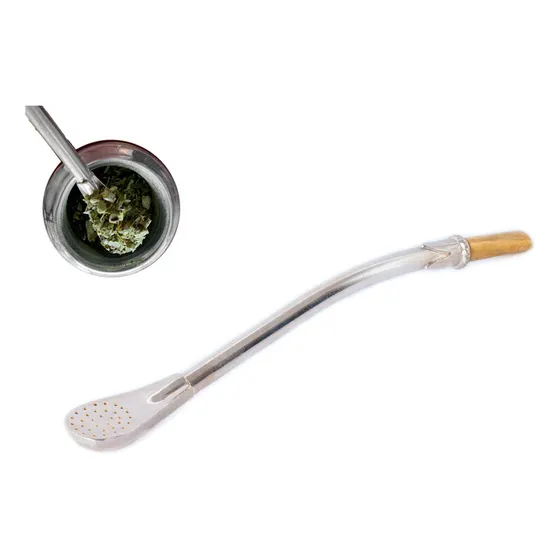 Bombillas Mate Alpaca Pico Bañado En Oro Corta 18cms