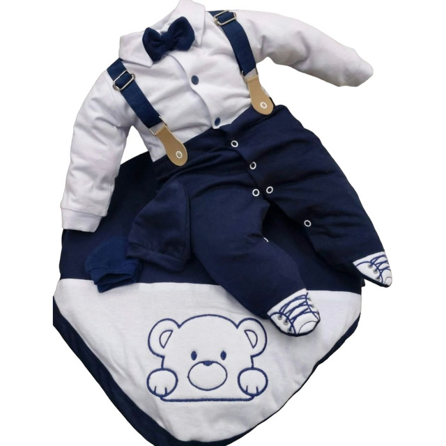Kit Saida Maternidade Menino Suspensório Azul Marinho Kit Saida Maternidade Menino Suspensório Azul Marinho