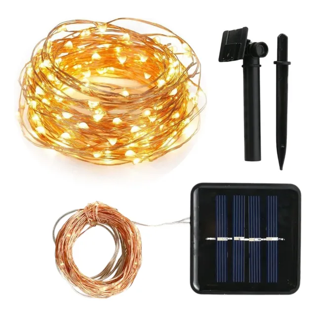 Guirnalda Solar Luces Led Hilo Alambre Exterior Panel Deco