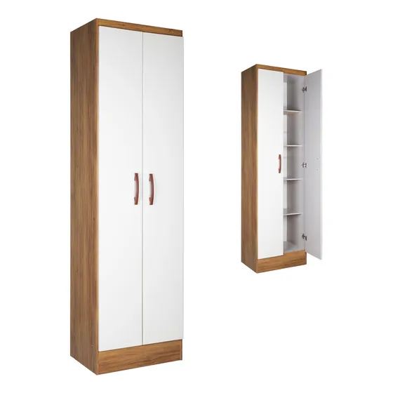 Ropero Closet Multiusos De 2 Puertas y 4 Repisas Color Blanco y Madera MDP Mueble Organizador Armario Multifuncional Para Casa, Recámara y Hogar KingsHouse