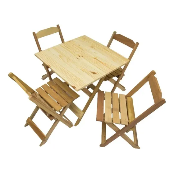 Conjunto Jogos De Mesa Dobrável Bar Lanchonete 4 Cadeiras Cor Pinus