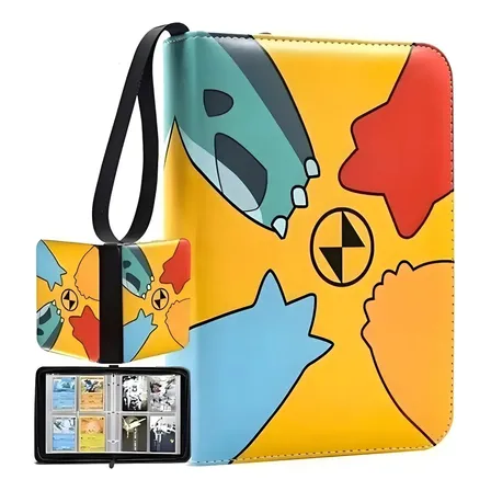 400 Cards Album Pasta Fichario Com Ziper Cartas Pokemon Cor Amarelo Brilho