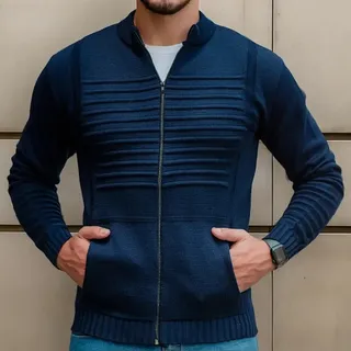 Casaco Sueter Masculino Lã Com Zíper Trico Blusa De Frio Marinho Mal