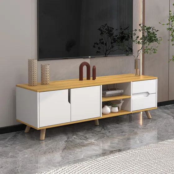 Rack Tv Moderno 140x30x44cm 2 Tiras 2 Puerta Vanguardia 