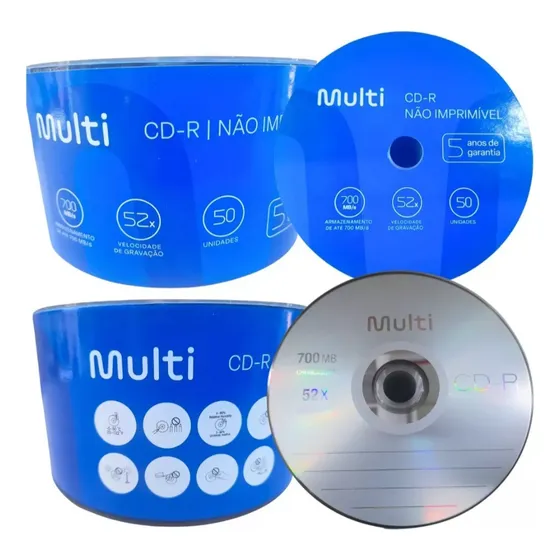 50 Midia Cd-r Virgem Multilaser Cd 52x 700mb Cdr Gravável