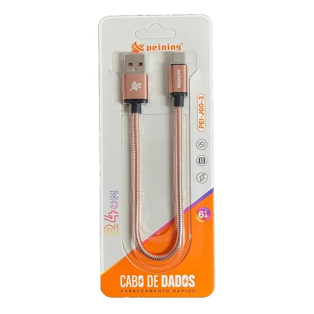 Cabo Usb Tipo C Curto Pequeno 20 Cm Turbo 3a Reforçado