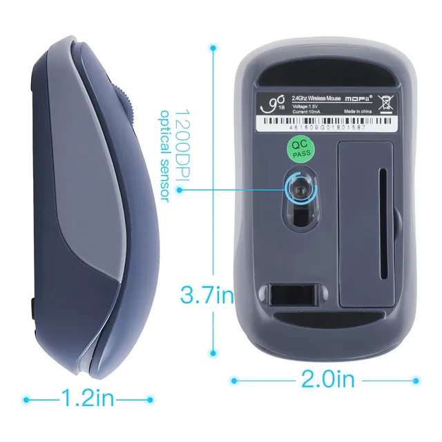 Mouse Mini Inalambrico Optico Ergonomico 1200dpi 2.4g /e Color Azul