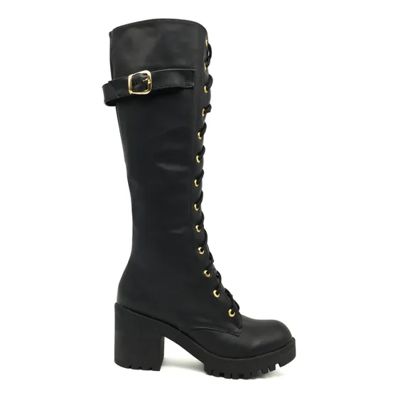 Botas Tubo Largo De Tacón Con Agujetas Moda Para Dama
