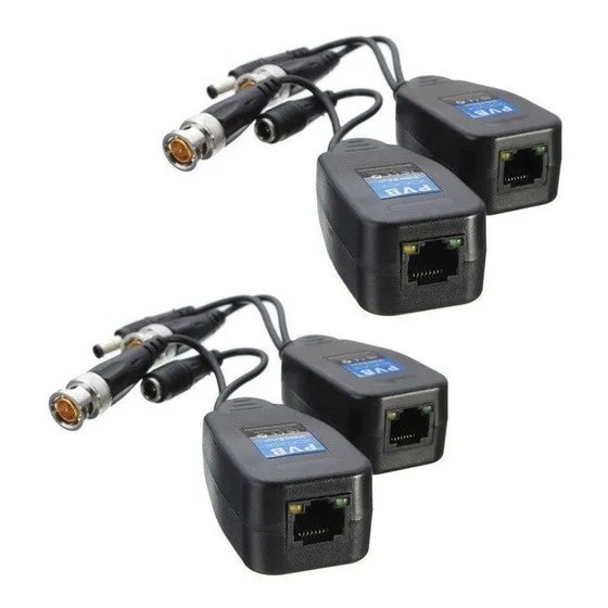 Dos Pares Cat5e Rj45 6 Conector Coaxial Cctv Bnc Poder Video