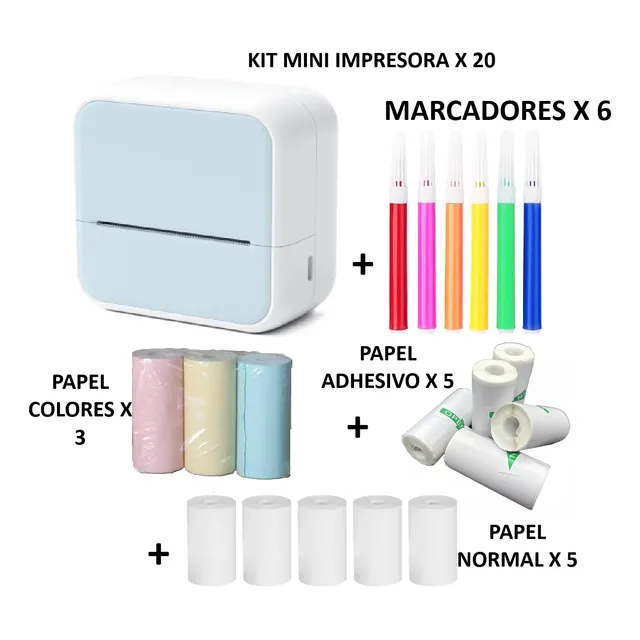 Kit Mini Impresora Térmica Portátil Papel Bluetooth Celular