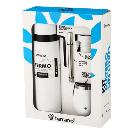 Kit Set Terrano 1lt Manija Rigida Termo, Mate Y Bombilla X3