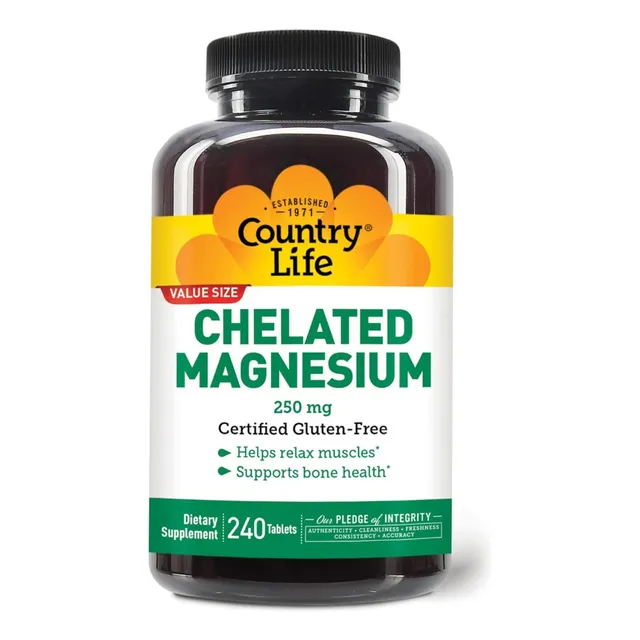 Magnesio Quelado 250 Mg Country Life 240 Tabletas Sin Sabor