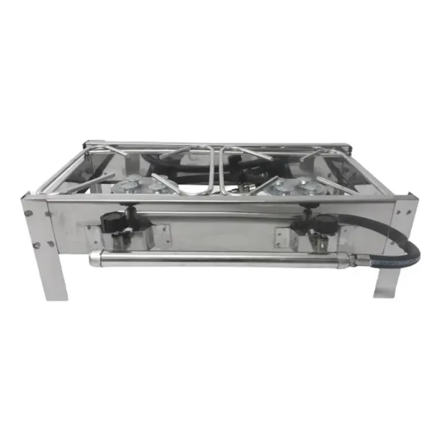 Fogão Industrial Camping Portátil Duas Bocas Aço Inox