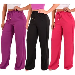 Kit 3 Calças Pantalona Feminina Cintura Alta TendĂȘncia Moda Kit 3 Calças Pantalona Feminina Cintura Alta TendĂȘncia Moda