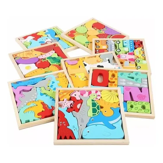 Pack X 5 Encastres Juego Didactico  Animales En Bloques