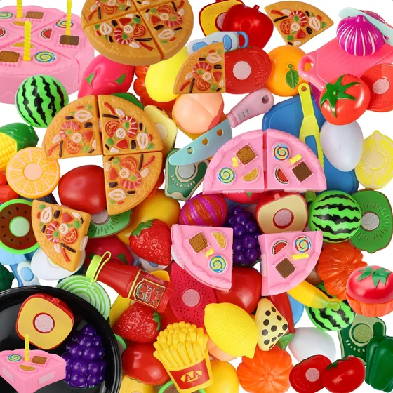 Kit Cozinha Infantil Com Pizza E Frutas De Cortar Brinquedo