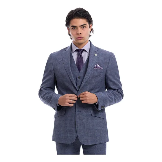 Saco Hombre Formal Fit Slim Tejido A Cuadros Vittorio Forti Azul A Cuadros 44r