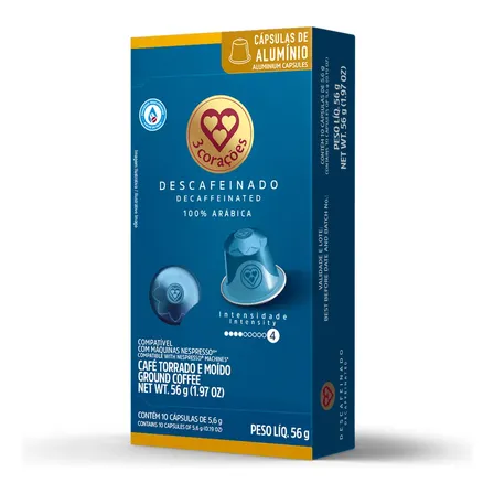 Cápsula Café Descafe Compatível Nespresso 3 Corações 10 un