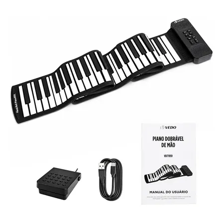 Vedo Teclado Flexível 88 Teclas Piano Portátil Recarregável 5v Preto