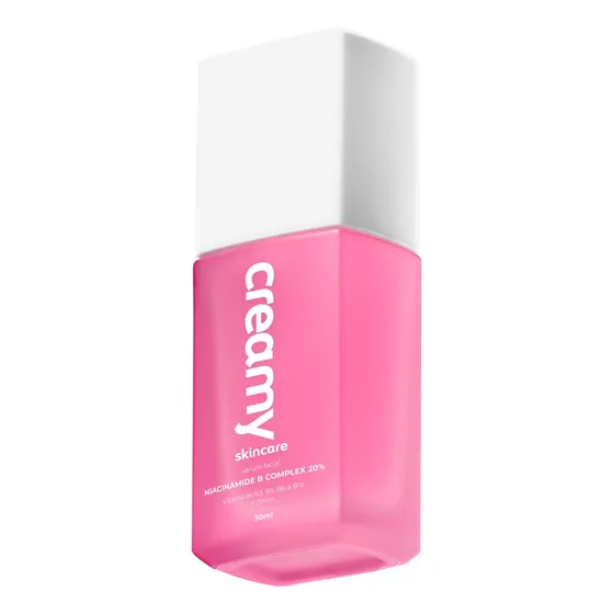Creamy Skincare Niacinamide B Complex 20% 30ml Uniformiza a Textura e o Tom da Pele Clareia Manchas Vitaminas B3 B12 B5 B6 E e Zinco Todos os Tipos de Pele