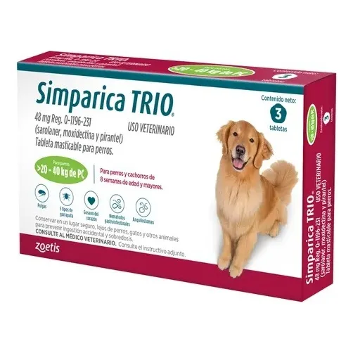 Antipulgas Antigarrapas Simparica Trio 20-40 Kg Caja X3 Tabs Verde