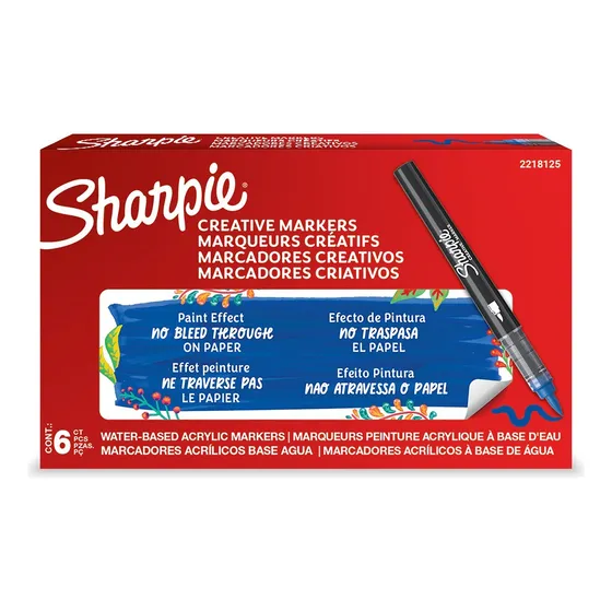 Sharpie Marcadores Acrílicos, Color Azul, 6 Piezas