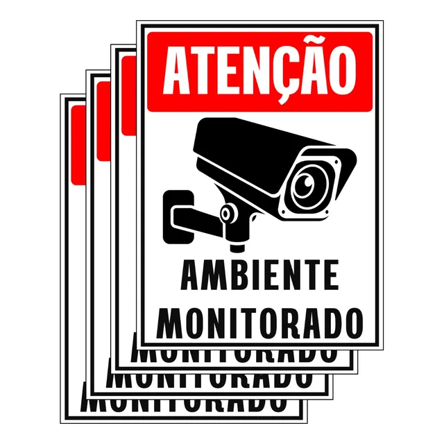 4 Unid Placas Sinalização Monitoramento Por Camera Segurança