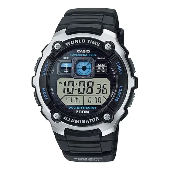 Reloj Casio Caballero Ae2000 Display Negativo Caucho Cristal