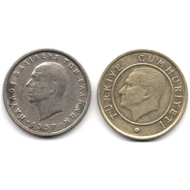 Grecia 50 Lepta 1957 Y Turquía 10 Kurus 2009 