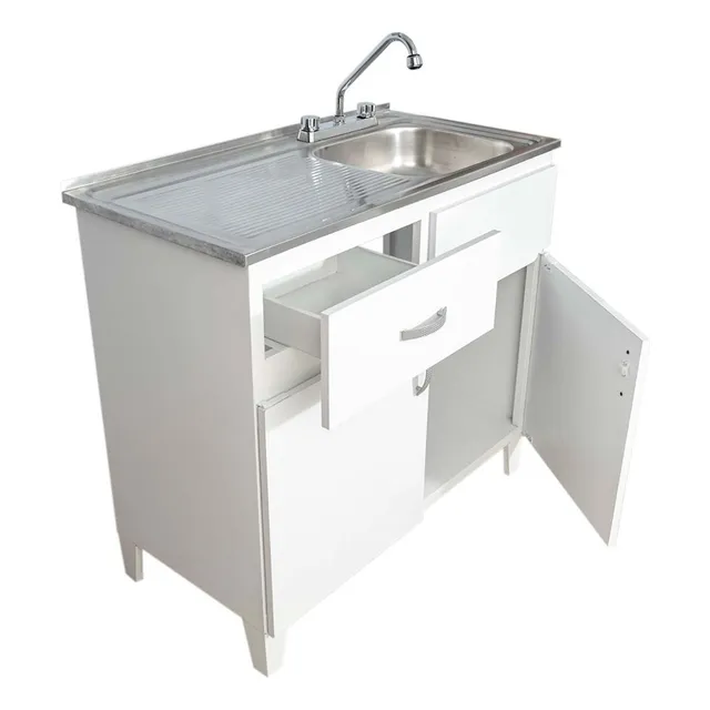 Fregadero Con Tarja Cocina Gabinete De Lamina 1m Blanco
