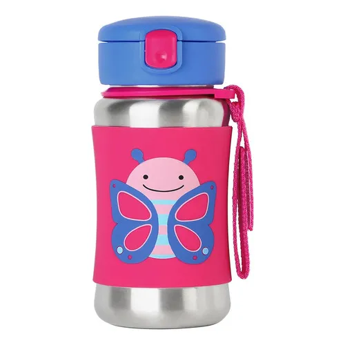 Botella Skip Hop Zoo Butterfly de acero inoxidable con pajita flexible de 350 ml