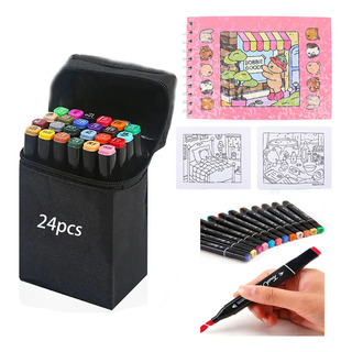 Livro De Colorir + Marcadores De Ponta Dupla 24 Cores E Livro De Colorir + Marcadores De Ponta Dupla 24 Cores E