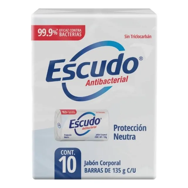 Jabon Corporal En Barra Escudo Antibacterial Proteccion Neutra 10 Piezas De 135 G C/u