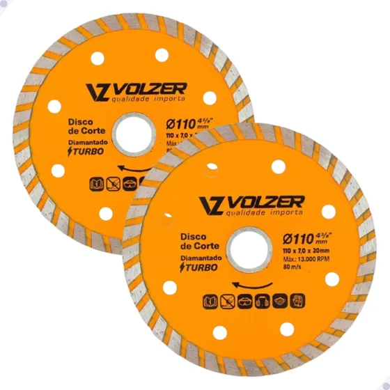 Kit 2 Discos De Corte Diamantado Turbo Volzer 110mm 4 Pol