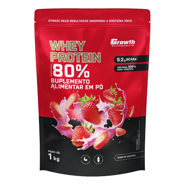 Whey Protein Concentrado 1kg Growth Supplements - Morango Whey Protein Concentrado 1kg Growth Supplements - Morango